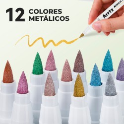 ARRTX MARCADORES METÁLICOS DE PINTURA ACRÍLICA DE 12 COLORES PUNTA PINCEL